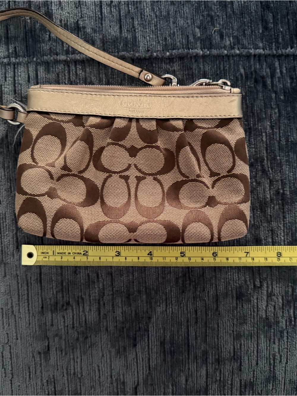 Coach Brown/Tan Signature Canvas Wristlet with Leather Trim - Picture 5 of 6